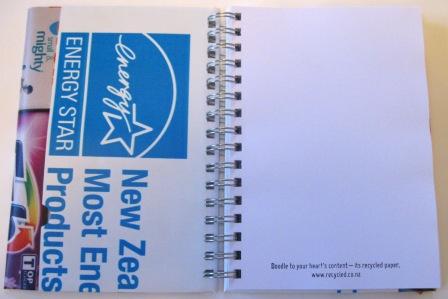 Inside view of EECA's recycled poster notebooks.
